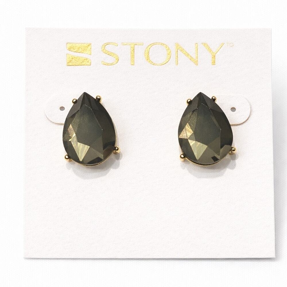 Stony‎ Green & Gold Teardrop Earrings Dangle Drop Statement, NWT